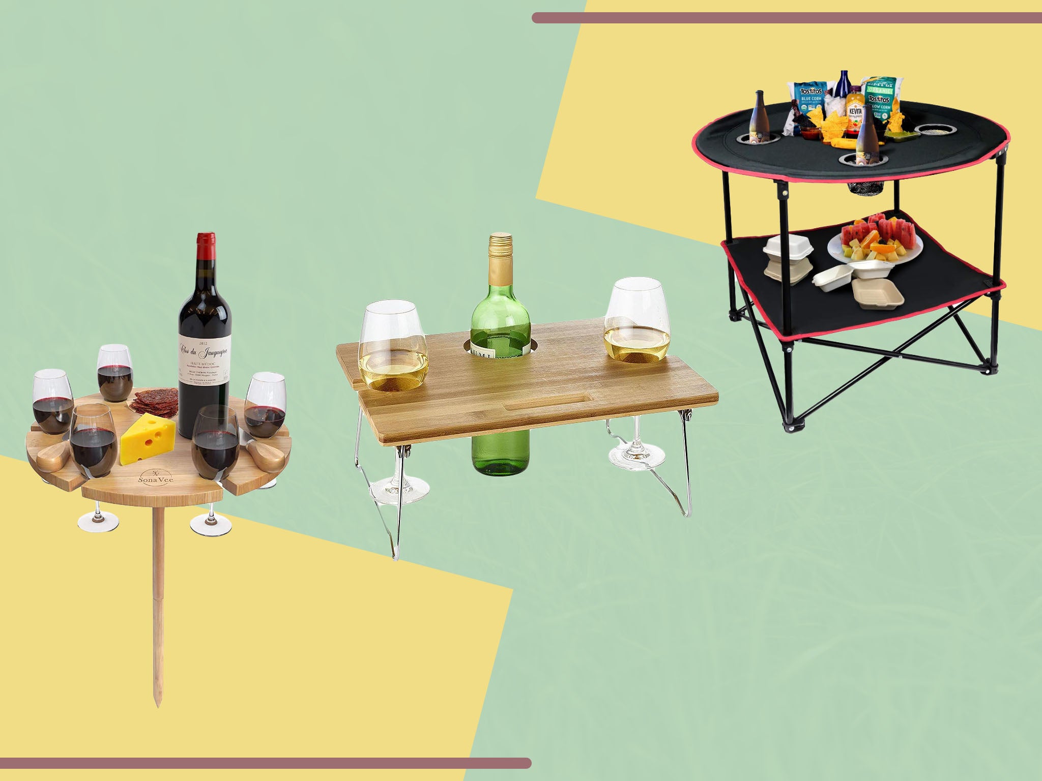 Outdoor Wine Table Portable Picnic Table Wine Glass Rack Collapsible Table 2021